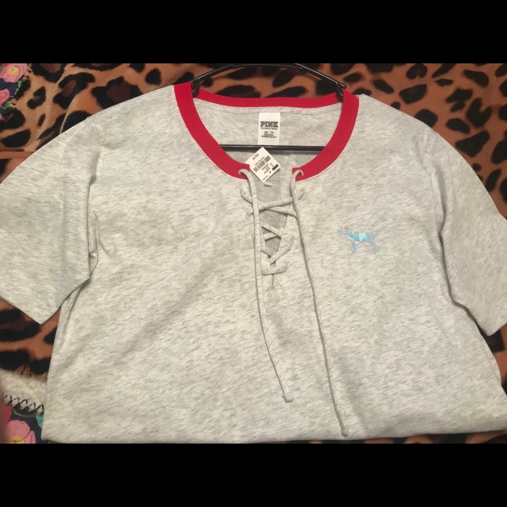 NWT PINK lace up tee!
